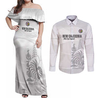 Custom New Caledonia Football Couples Matching Off Shoulder Maxi Dress and Long Sleeve Button Shirt Allez Les Cagous White Version LT14 White - Polynesian Pride