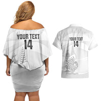 Custom New Caledonia Football Couples Matching Off Shoulder Short Dress and Hawaiian Shirt Allez Les Cagous White Version LT14 - Polynesian Pride