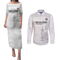 Custom New Caledonia Football Couples Matching Puletasi and Long Sleeve Button Shirt Allez Les Cagous White Version LT14 White - Polynesian Pride