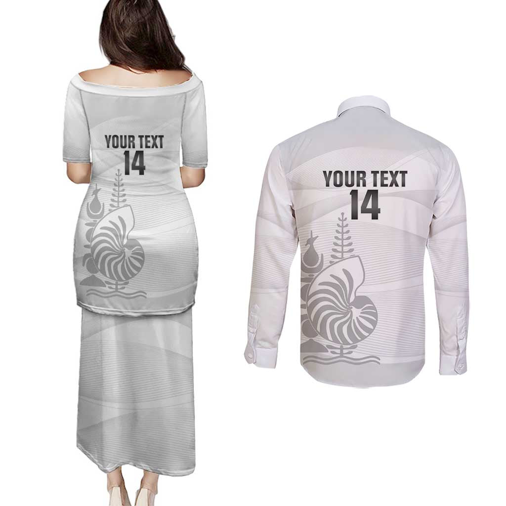 Custom New Caledonia Football Couples Matching Puletasi and Long Sleeve Button Shirt Allez Les Cagous White Version LT14 - Polynesian Pride