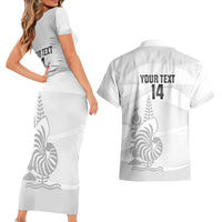 Custom New Caledonia Football Couples Matching Short Sleeve Bodycon Dress and Hawaiian Shirt Allez Les Cagous White Version LT14 - Polynesian Pride