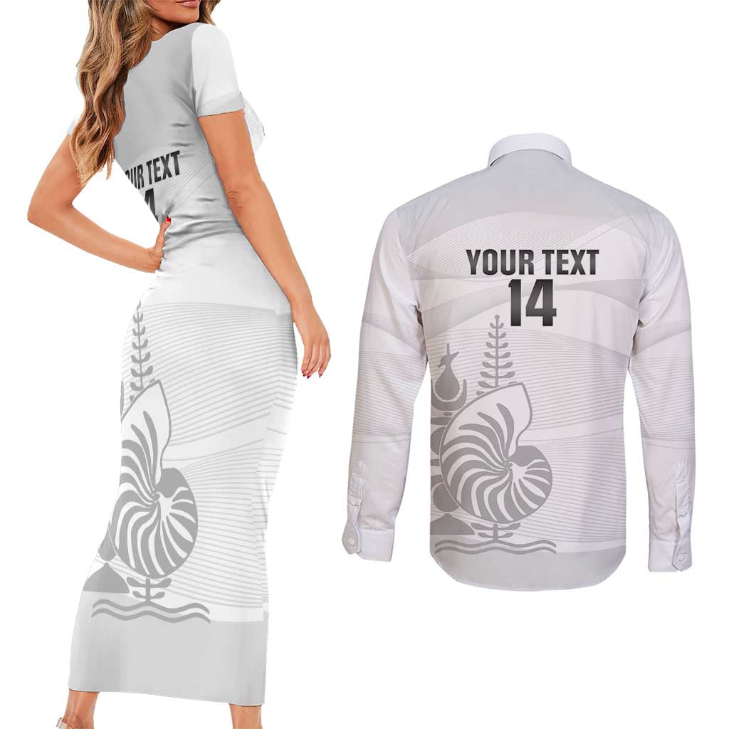 Custom New Caledonia Football Couples Matching Short Sleeve Bodycon Dress and Long Sleeve Button Shirt Allez Les Cagous White Version LT14 - Polynesian Pride