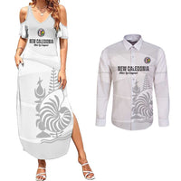 Custom New Caledonia Football Couples Matching Summer Maxi Dress and Long Sleeve Button Shirt Allez Les Cagous White Version LT14 White - Polynesian Pride