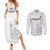 Custom New Caledonia Football Couples Matching Summer Maxi Dress and Long Sleeve Button Shirt Allez Les Cagous White Version - Polynesian Pride