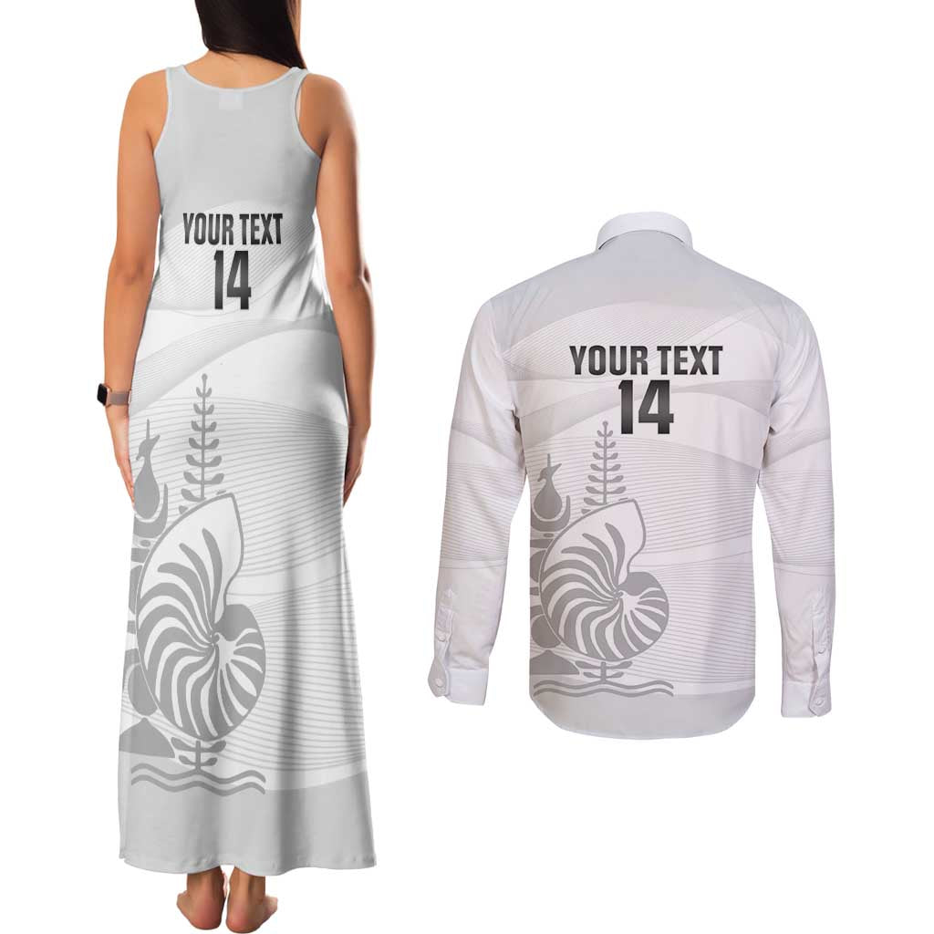 Custom New Caledonia Football Couples Matching Tank Maxi Dress and Long Sleeve Button Shirt Allez Les Cagous White Version LT14 - Polynesian Pride