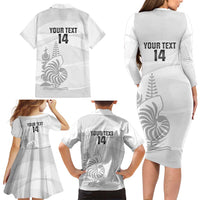 Custom New Caledonia Football Family Matching Long Sleeve Bodycon Dress and Hawaiian Shirt Allez Les Cagous White Version LT14 - Polynesian Pride