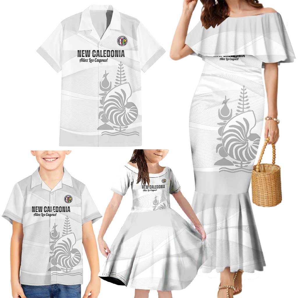 Custom New Caledonia Football Family Matching Mermaid Dress and Hawaiian Shirt Allez Les Cagous White Version LT14 - Polynesian Pride