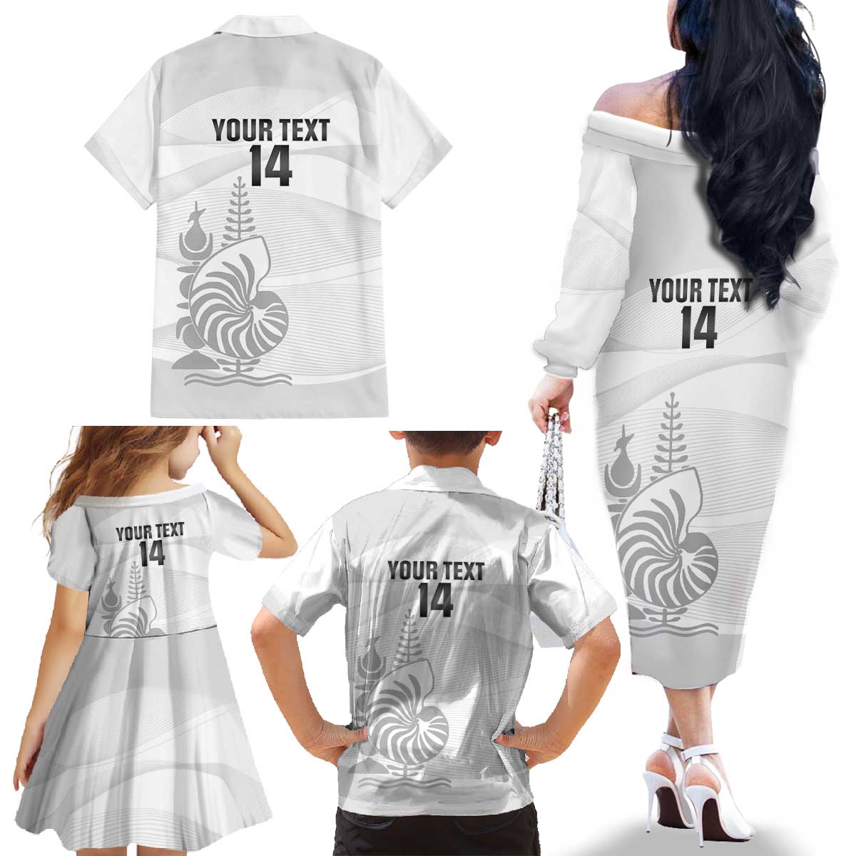 Custom New Caledonia Football Family Matching Off The Shoulder Long Sleeve Dress and Hawaiian Shirt Allez Les Cagous White Version LT14 - Polynesian Pride