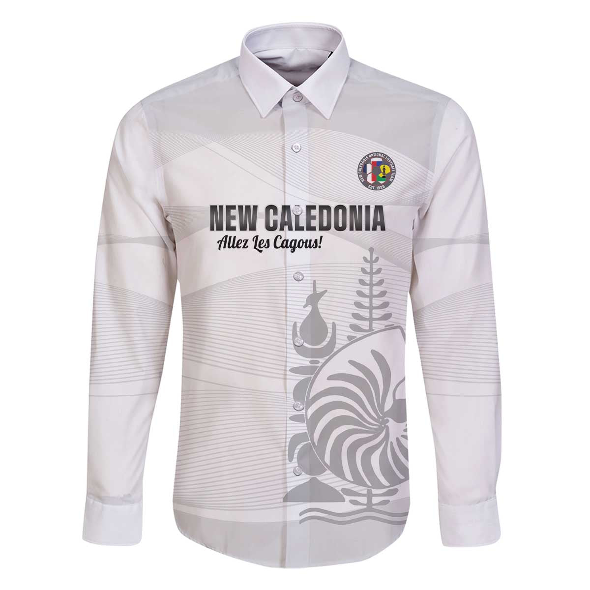Custom New Caledonia Football Family Matching Off The Shoulder Long Sleeve Dress and Hawaiian Shirt Allez Les Cagous White Version LT14 Dad's Shirt - Long Sleeve White - Polynesian Pride