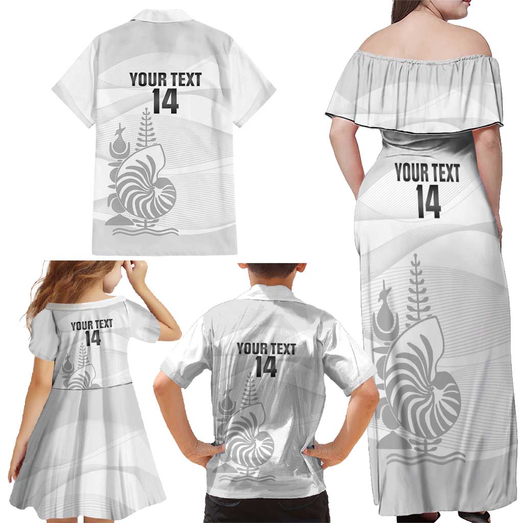 Custom New Caledonia Football Family Matching Off Shoulder Maxi Dress and Hawaiian Shirt Allez Les Cagous White Version LT14 - Polynesian Pride