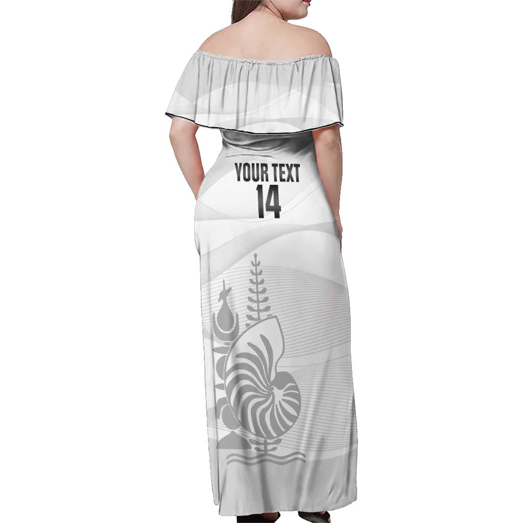 Custom New Caledonia Football Family Matching Off Shoulder Maxi Dress and Hawaiian Shirt Allez Les Cagous White Version LT14 - Polynesian Pride