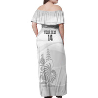Custom New Caledonia Football Family Matching Off Shoulder Maxi Dress and Hawaiian Shirt Allez Les Cagous White Version LT14 - Polynesian Pride