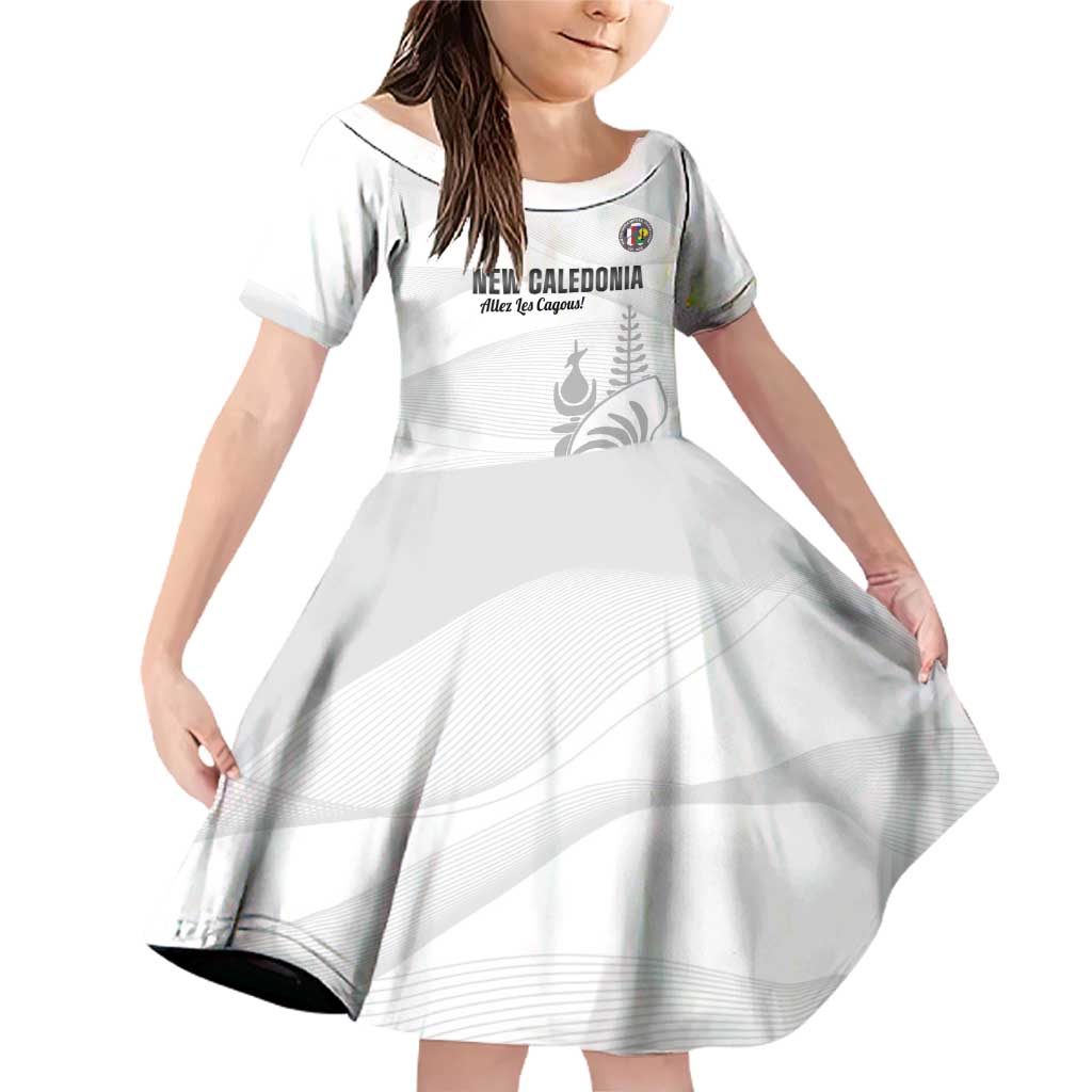 Custom New Caledonia Football Family Matching Off Shoulder Short Dress and Hawaiian Shirt Allez Les Cagous White Version LT14 Daughter's Dress White - Polynesian Pride
