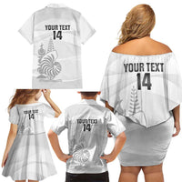 Custom New Caledonia Football Family Matching Off Shoulder Short Dress and Hawaiian Shirt Allez Les Cagous White Version LT14 - Polynesian Pride