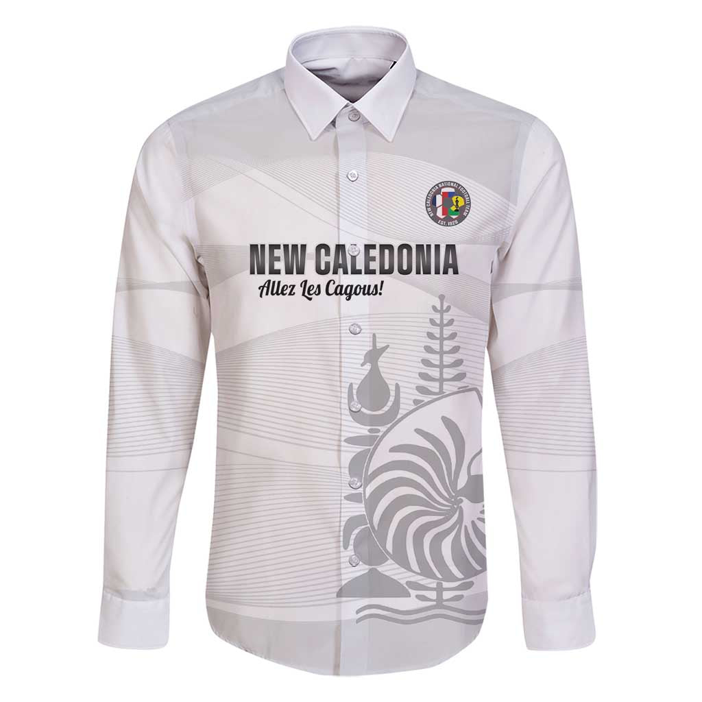 Custom New Caledonia Football Family Matching Off Shoulder Short Dress and Hawaiian Shirt Allez Les Cagous White Version LT14 Dad's Shirt - Long Sleeve White - Polynesian Pride