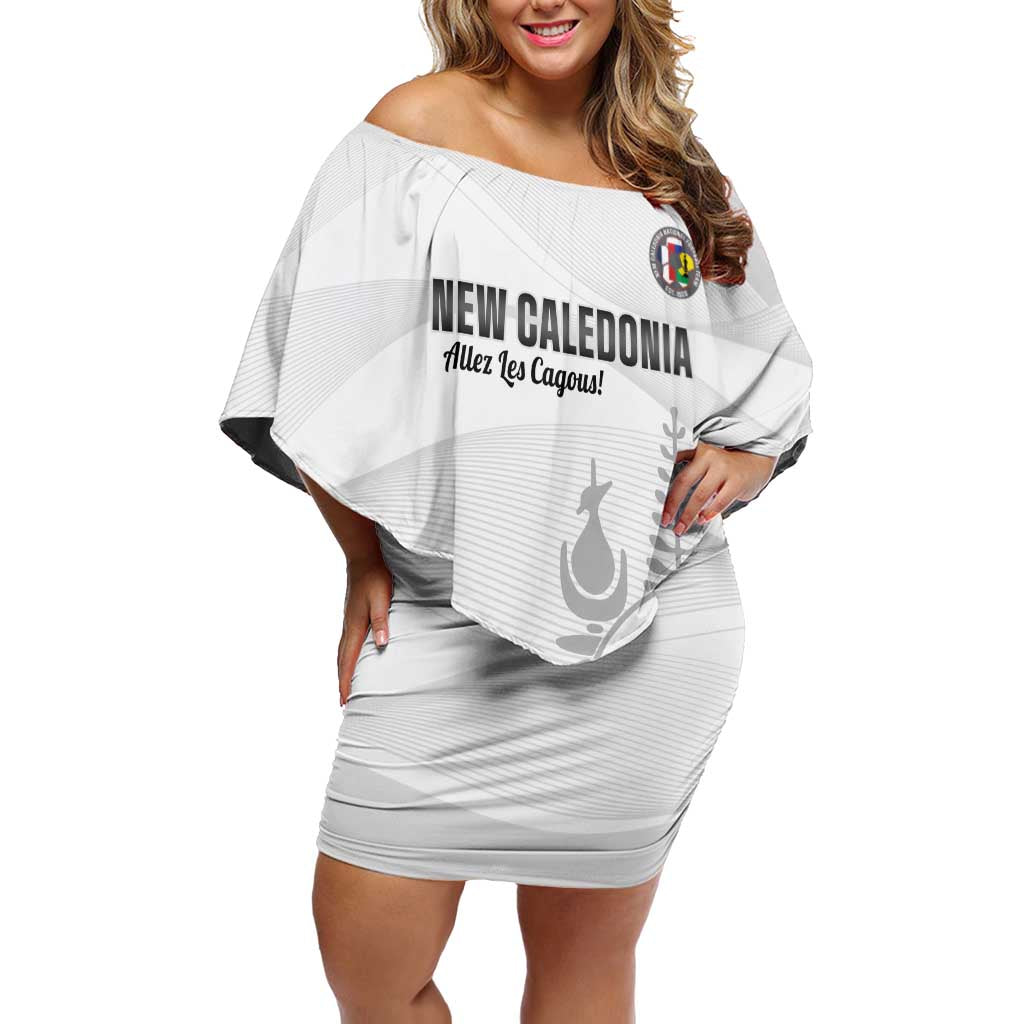 Custom New Caledonia Football Family Matching Off Shoulder Short Dress and Hawaiian Shirt Allez Les Cagous White Version LT14 Mom's Dress White - Polynesian Pride