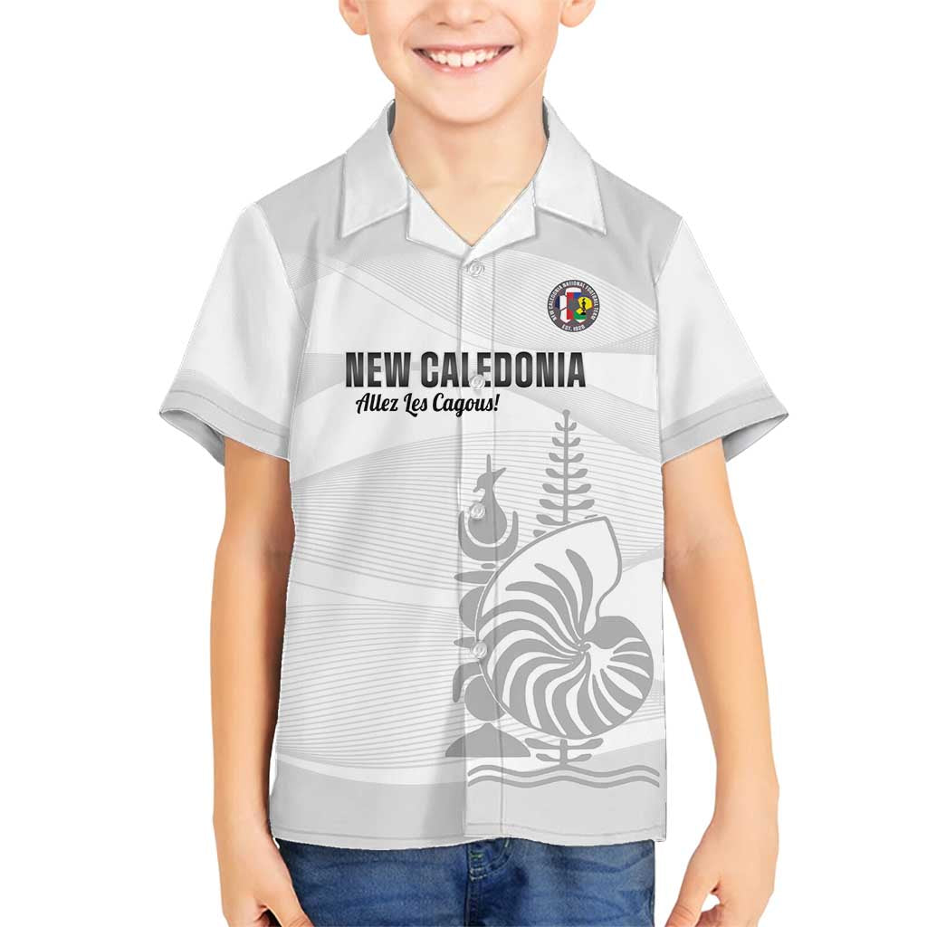 Custom New Caledonia Football Family Matching Off Shoulder Short Dress and Hawaiian Shirt Allez Les Cagous White Version LT14 Son's Shirt White - Polynesian Pride