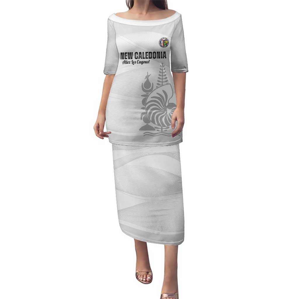 Custom New Caledonia Football Family Matching Puletasi and Hawaiian Shirt Allez Les Cagous White Version LT14 Mom's Dress White - Polynesian Pride