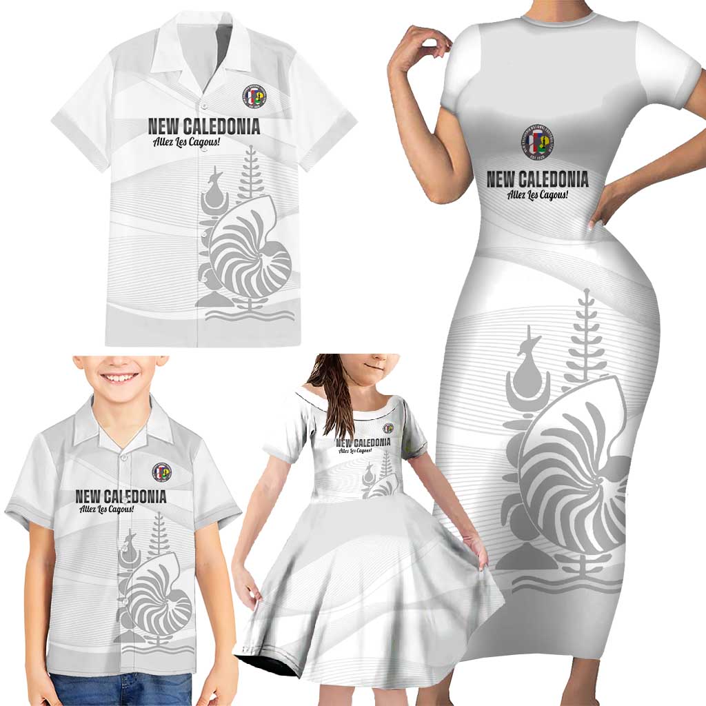 Custom New Caledonia Football Family Matching Short Sleeve Bodycon Dress and Hawaiian Shirt Allez Les Cagous White Version LT14 - Polynesian Pride