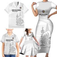 Custom New Caledonia Football Family Matching Short Sleeve Bodycon Dress and Hawaiian Shirt Allez Les Cagous White Version LT14 - Polynesian Pride
