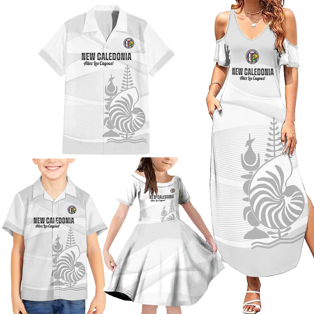 Custom New Caledonia Football Family Matching Summer Maxi Dress and Hawaiian Shirt Allez Les Cagous White Version LT14 - Polynesian Pride