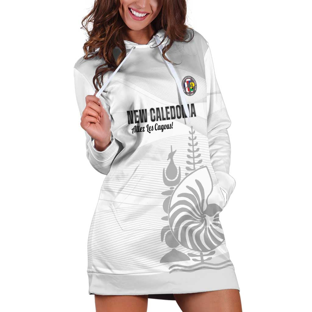 Custom New Caledonia Football Hoodie Dress Allez Les Cagous White Version LT14 White - Polynesian Pride