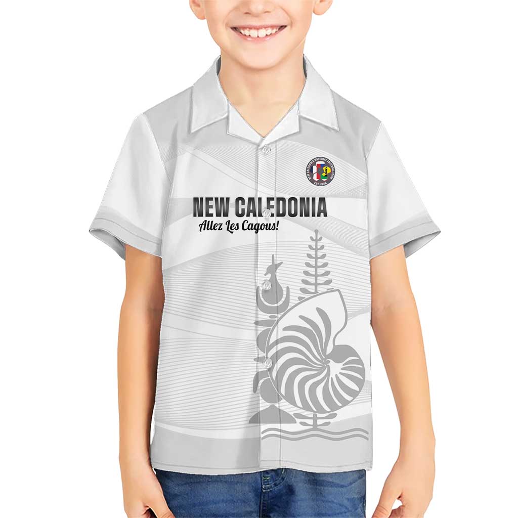 Custom New Caledonia Football Kid Hawaiian Shirt Allez Les Cagous White Version - Polynesian Pride