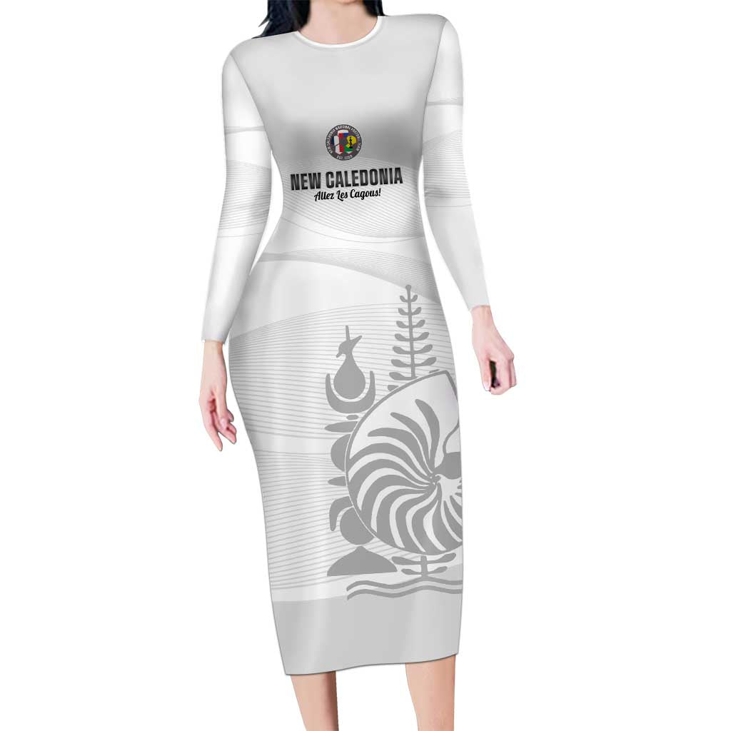 Custom New Caledonia Football Long Sleeve Bodycon Dress Allez Les Cagous White Version LT14 Long Dress White - Polynesian Pride