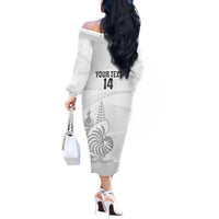 Custom New Caledonia Football Off The Shoulder Long Sleeve Dress Allez Les Cagous White Version LT14 - Polynesian Pride