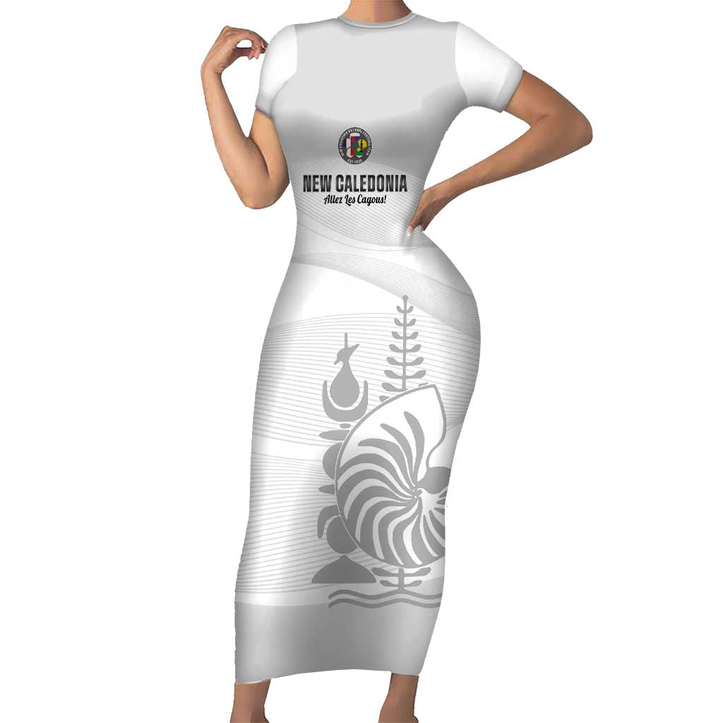 Custom New Caledonia Football Short Sleeve Bodycon Dress Allez Les Cagous White Version LT14 Long Dress White - Polynesian Pride