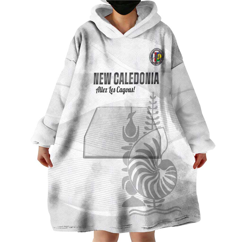 Custom New Caledonia Football Wearable Blanket Hoodie Allez Les Cagous White Version LT14 - Polynesian Pride