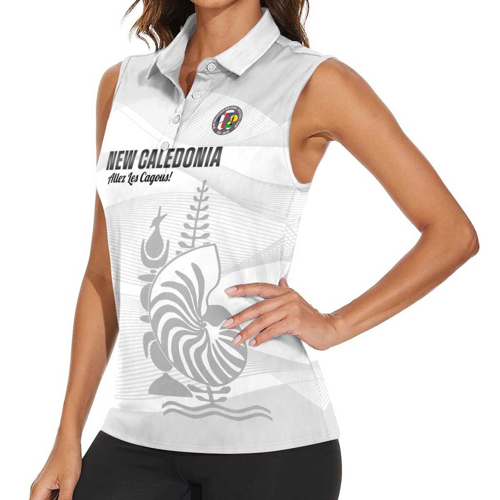 Custom New Caledonia Football Women Sleeveless Polo Shirt Allez Les Cagous White Version LT14 - Polynesian Pride