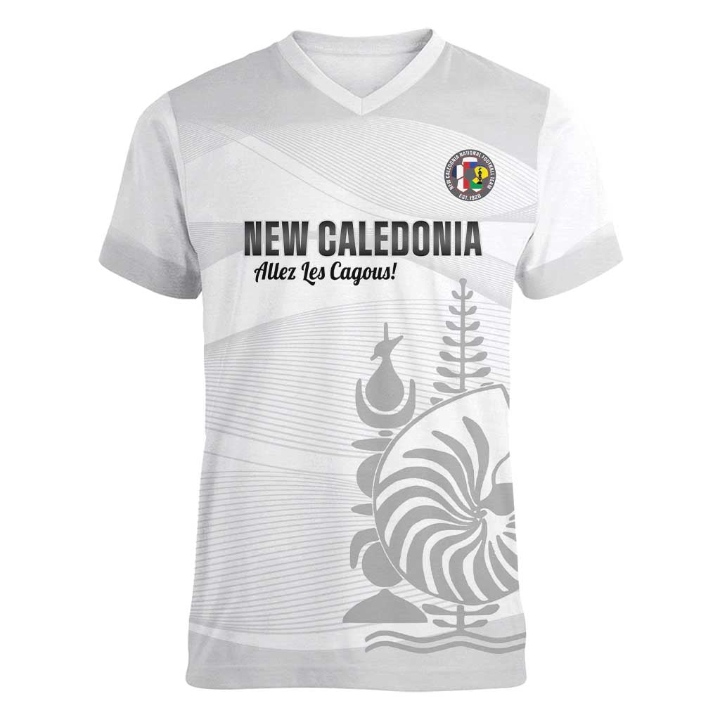 Custom New Caledonia Football Women V-Neck T-Shirt Allez Les Cagous White Version LT14 Female White - Polynesian Pride