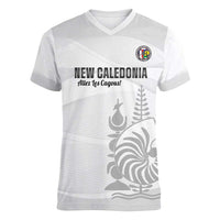 Custom New Caledonia Football Women V-Neck T-Shirt Allez Les Cagous White Version LT14 Female White - Polynesian Pride