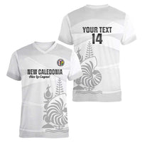 Custom New Caledonia Football Women V-Neck T-Shirt Allez Les Cagous White Version LT14 - Polynesian Pride