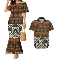 Bula Fiji Tapa Couples Matching Mermaid Dress and Hawaiian Shirt Fijian Masi Vintage Vibes LT14 Brown - Polynesian Pride