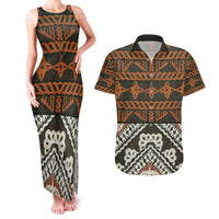 Bula Fiji Tapa Couples Matching Tank Maxi Dress and Hawaiian Shirt Fijian Masi Vintage Vibes LT14 Brown - Polynesian Pride
