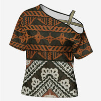 Bula Fiji Tapa Cross Shoulder Shirt Fijian Masi Vintage Vibes LT14 Female Brown - Polynesian Pride