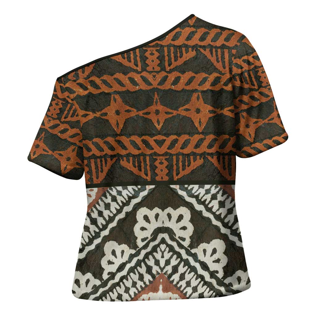 Bula Fiji Tapa Cross Shoulder Shirt Fijian Masi Vintage Vibes LT14 - Polynesian Pride