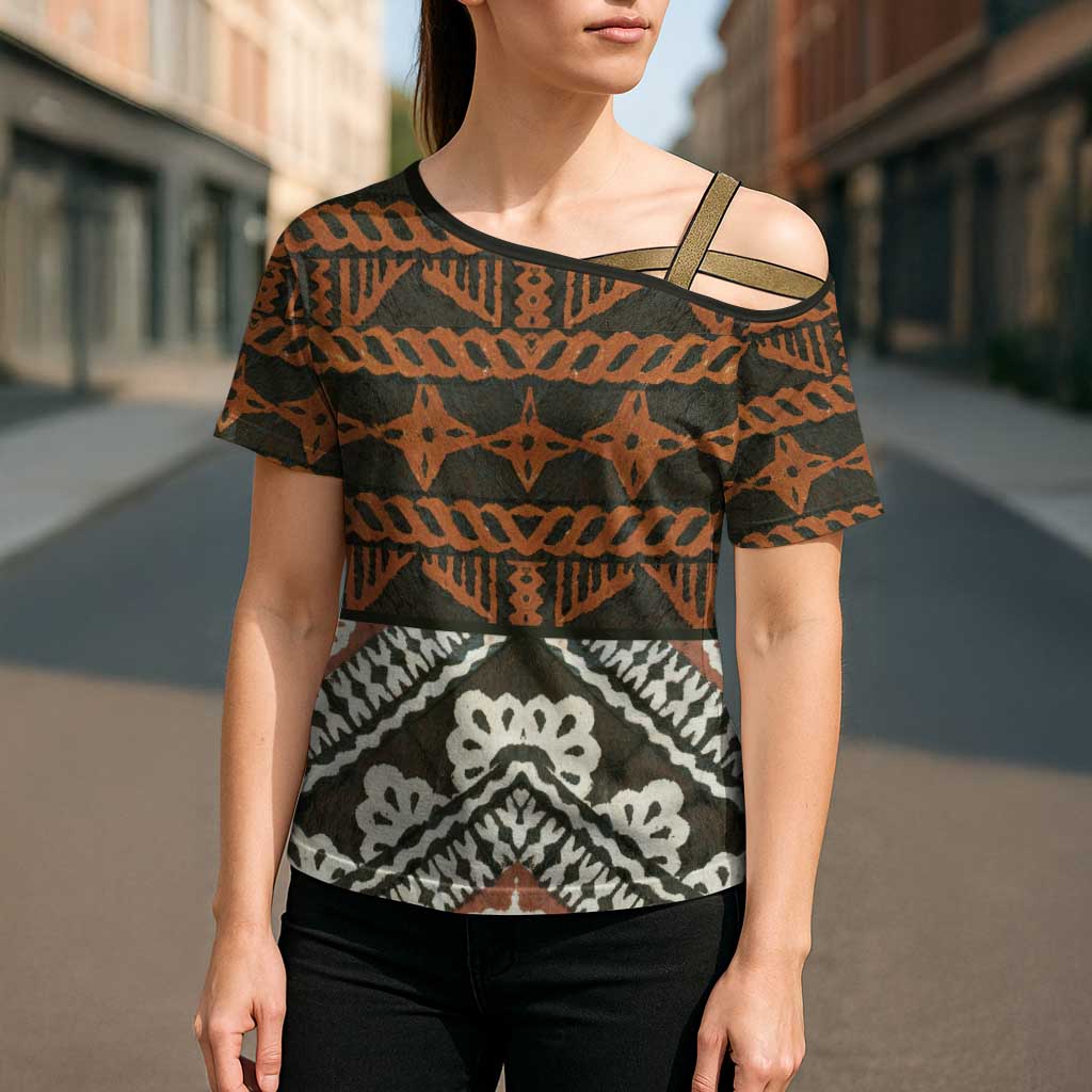 Bula Fiji Tapa Cross Shoulder Shirt Fijian Masi Vintage Vibes LT14 - Polynesian Pride