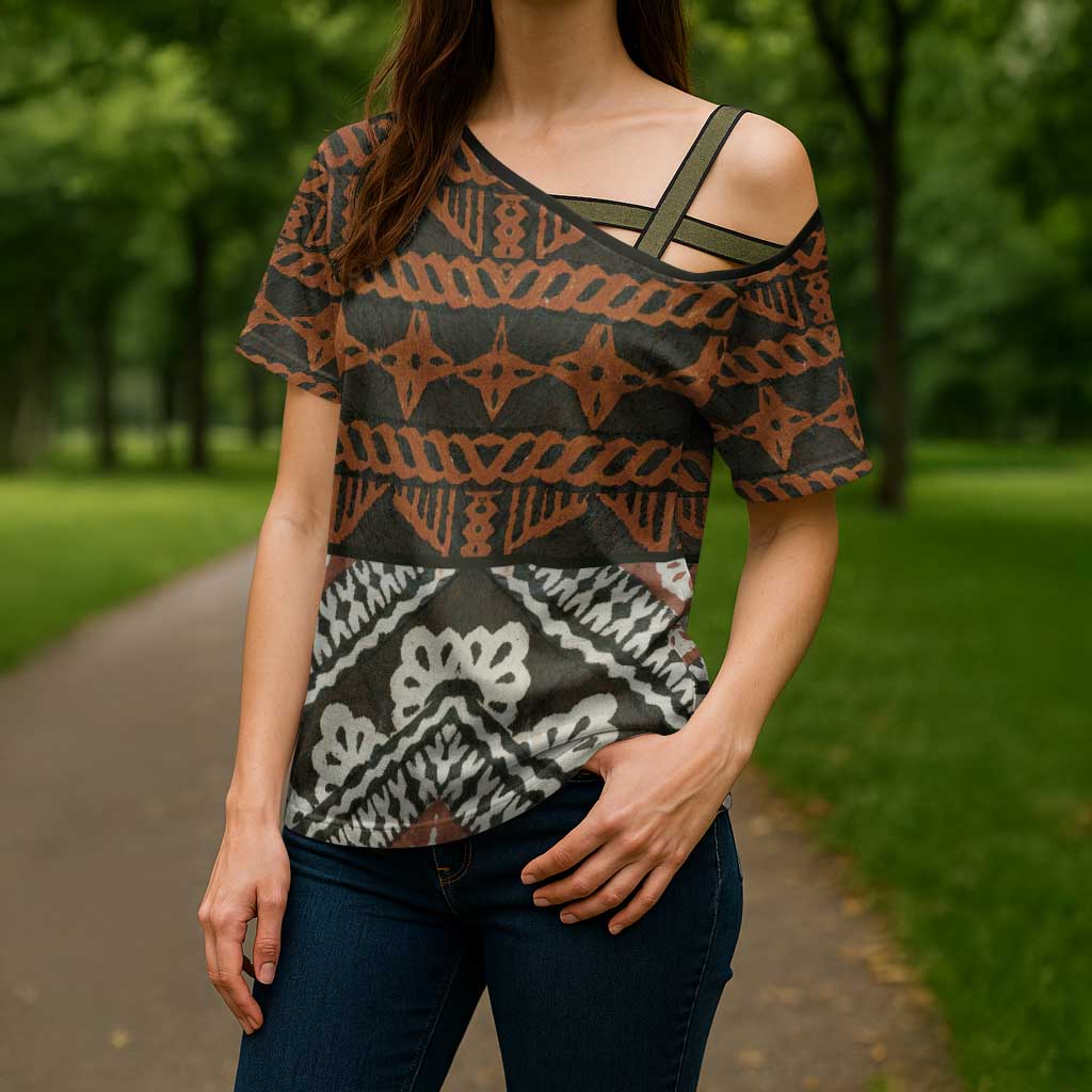 Bula Fiji Tapa Cross Shoulder Shirt Fijian Masi Vintage Vibes LT14 - Polynesian Pride