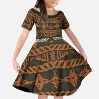 Bula Fiji Tapa Family Matching Off The Shoulder Long Sleeve Dress and Hawaiian Shirt Fijian Masi Vintage Vibes LT14 Daughter's Dress Brown - Polynesian Pride