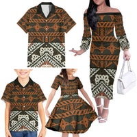 Bula Fiji Tapa Family Matching Off The Shoulder Long Sleeve Dress and Hawaiian Shirt Fijian Masi Vintage Vibes LT14 - Polynesian Pride
