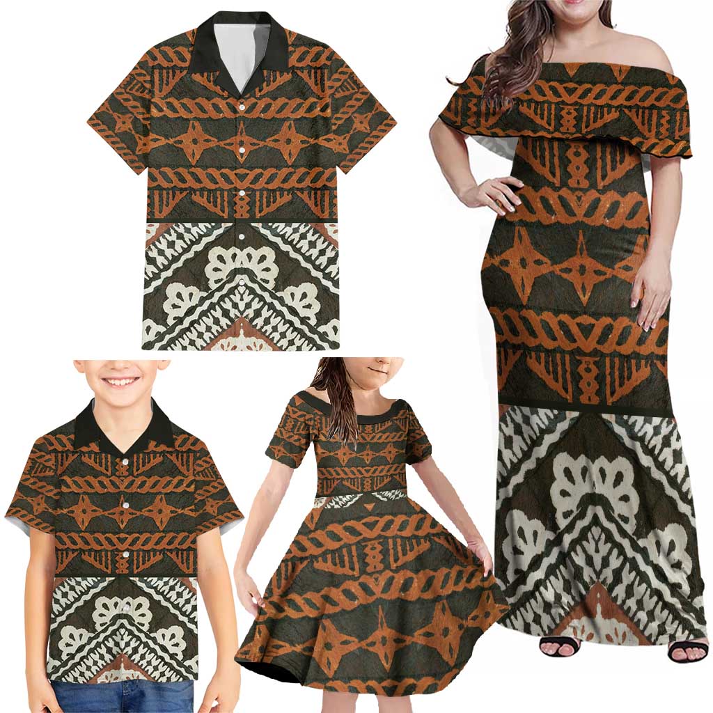 Bula Fiji Tapa Family Matching Off Shoulder Maxi Dress and Hawaiian Shirt Fijian Masi Vintage Vibes LT14 - Polynesian Pride