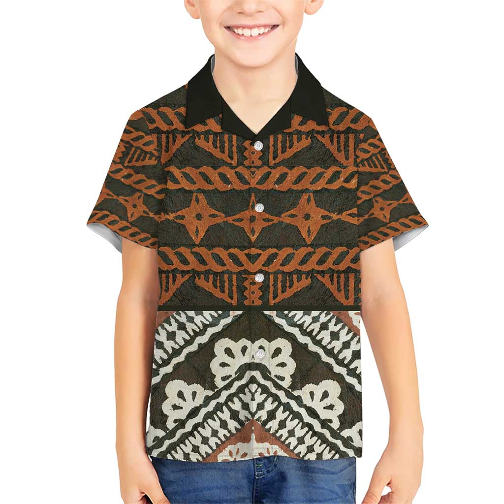 Bula Fiji Tapa Family Matching Short Sleeve Bodycon Dress and Hawaiian Shirt Fijian Masi Vintage Vibes LT14 Son's Shirt Brown - Polynesian Pride