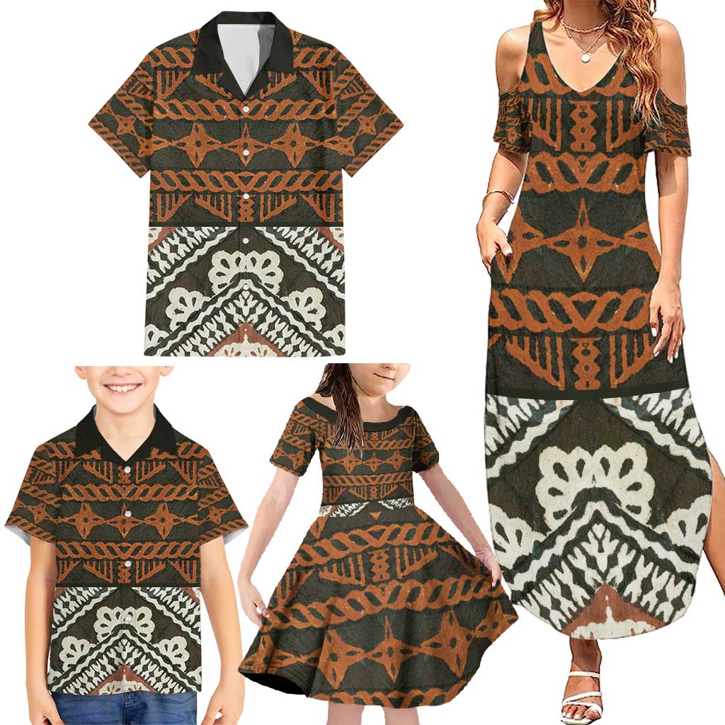 Bula Fiji Tapa Family Matching Summer Maxi Dress and Hawaiian Shirt Fijian Masi Vintage Vibes LT14 - Polynesian Pride