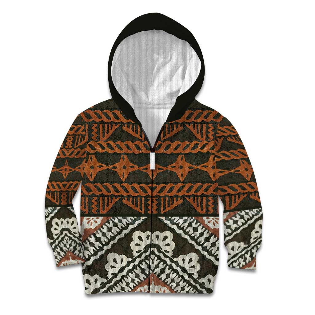 Bula Fiji Tapa Kid Hoodie Fijian Masi Vintage Vibes LT14 Zip Hoodie Brown - Polynesian Pride