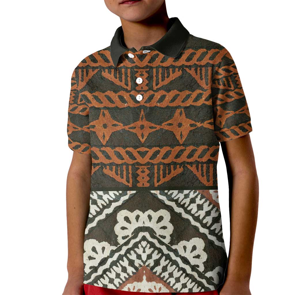 Bula Fiji Tapa Kid Polo Shirt Fijian Masi Vintage Vibes LT14 Kid Brown - Polynesian Pride