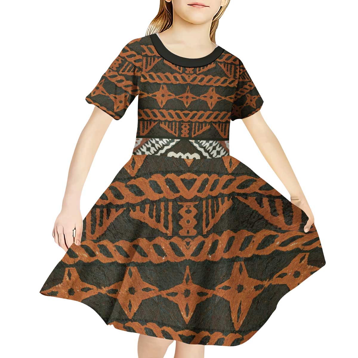 Bula Fiji Tapa Kid Short Sleeve Dress Fijian Masi Vintage Vibes LT14 - Polynesian Pride