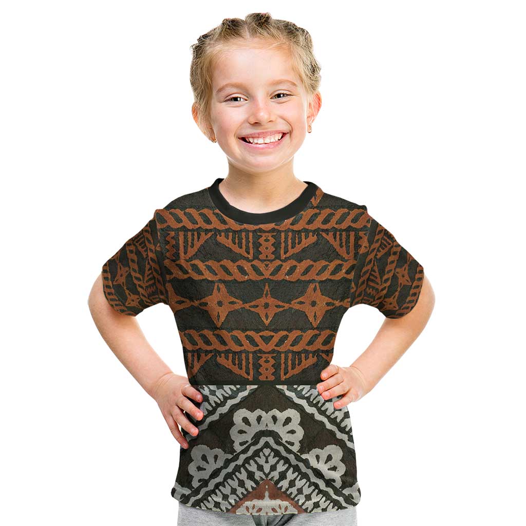 Bula Fiji Tapa Kid T Shirt Fijian Masi Vintage Vibes LT14 Brown - Polynesian Pride